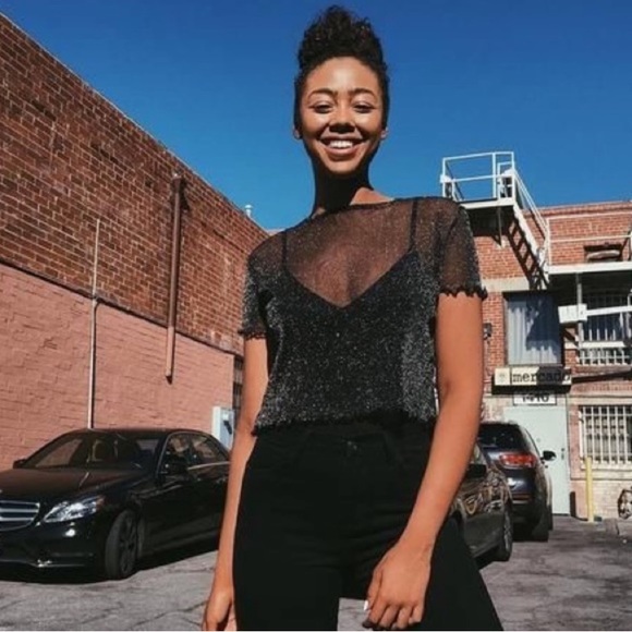 Brandy Melville Transparent Diamond Stars Top Tee - Picture 2 of 16